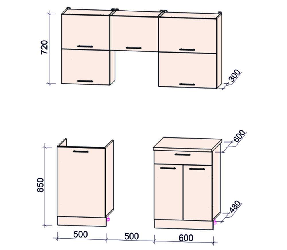 Кухонные тумбы размеры